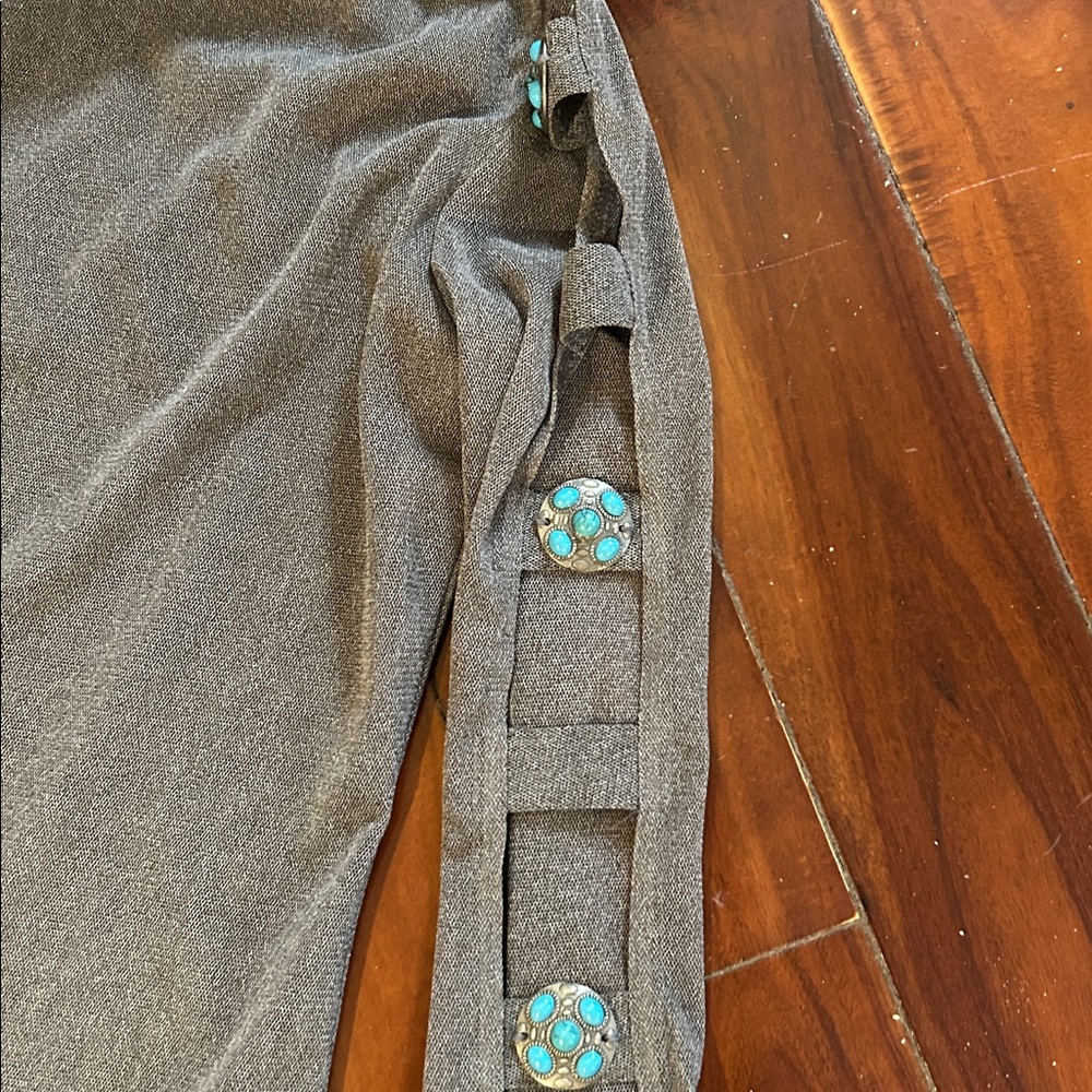Joseph Ribkoff Gray Skirt Set with Turquoise-Accent Belt - Picture 3 of 8